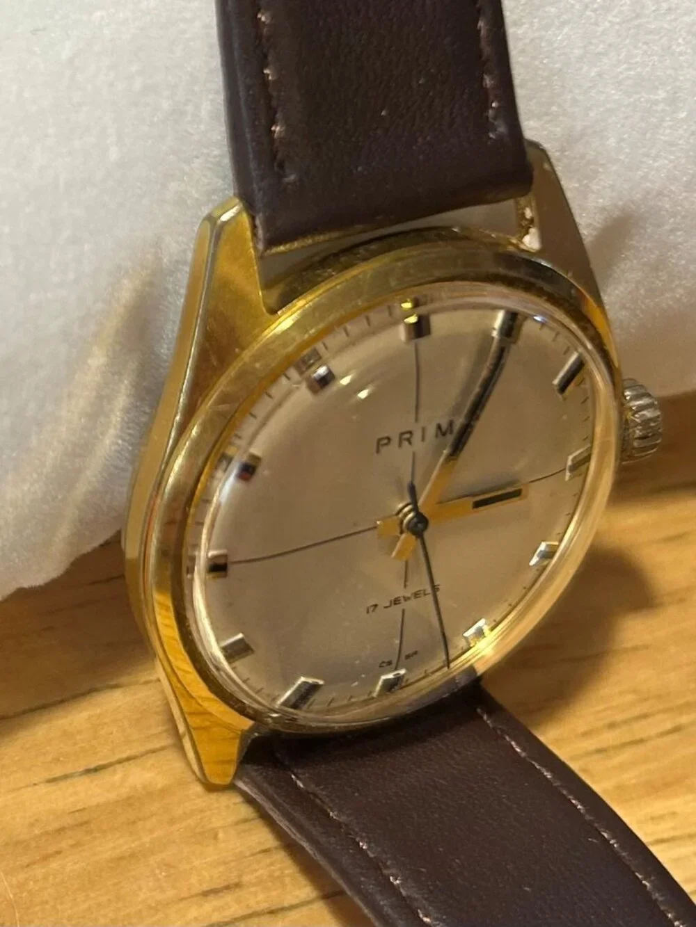 NWI Mens Prim Elegant Brown Leather Band Gold-Plated Mechanical Wristwatch